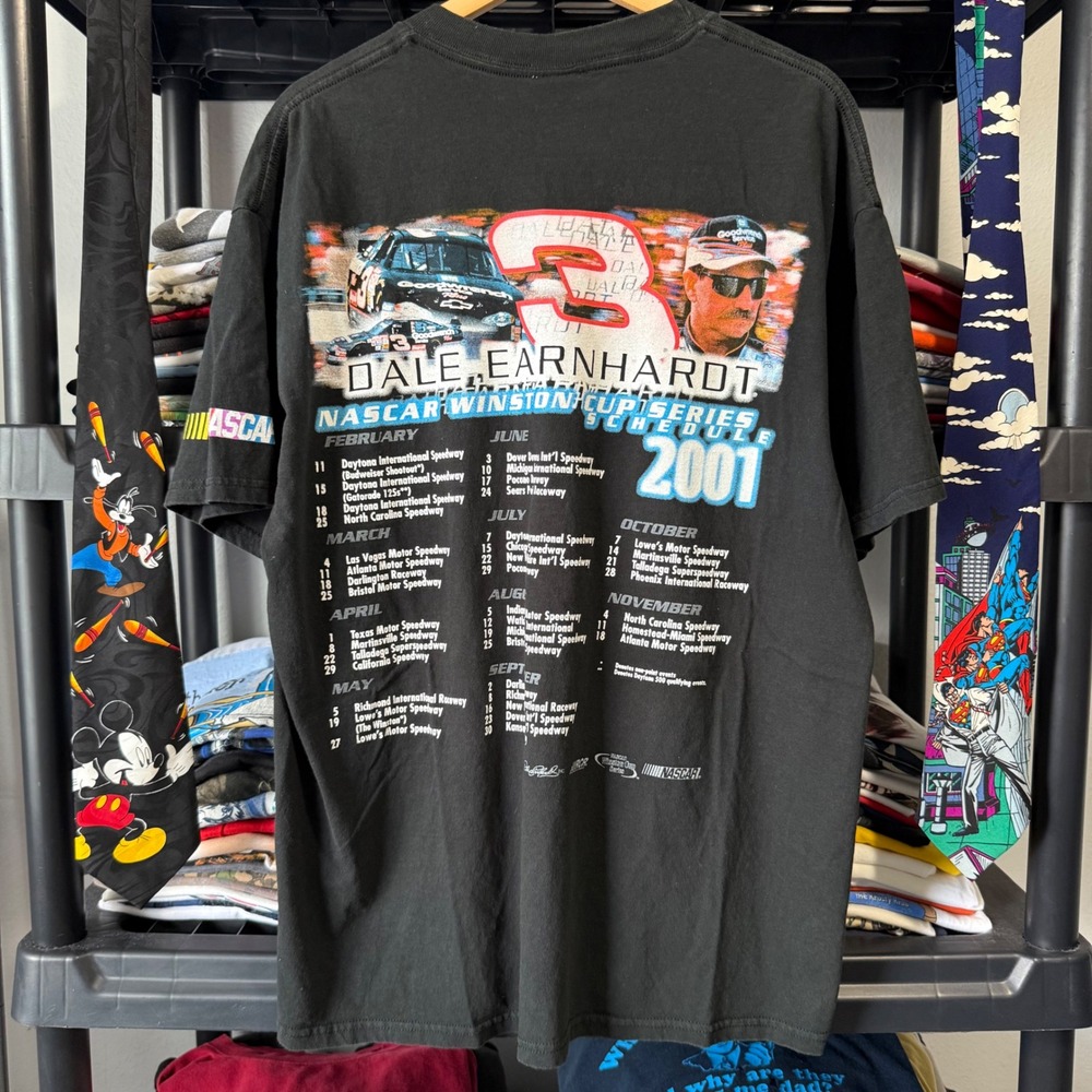 2000s Black Dale Earnhardt Nascar Winston Cup Schedule Tee Large Light Marks